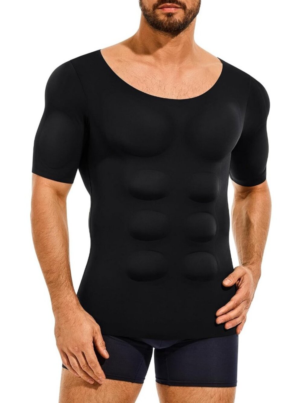 Men's Short Sleeve Padded Compression Shirt | Fake Muscle T-Shirt for Fitness